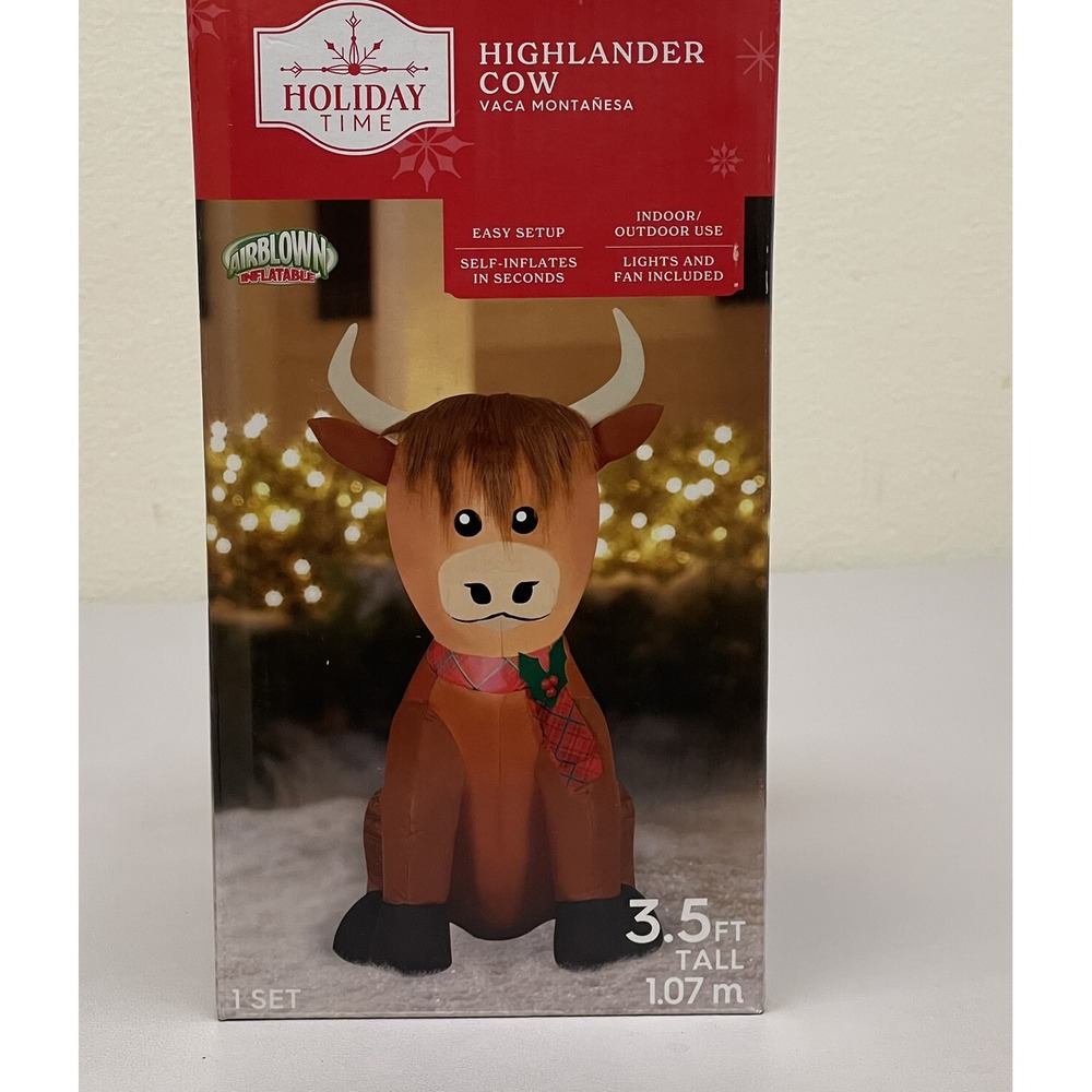 Holiday Time Highlander Cow 3.5 FT Airblown Inflatable Christmas Yard Lights NEW